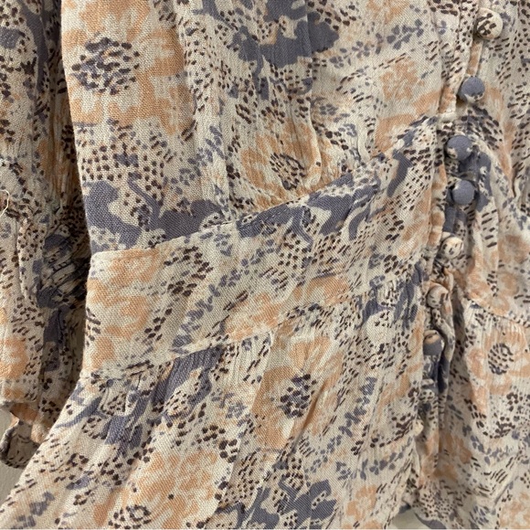 Abercrombie & Fitch Pastel Pink Light Blue Boho Quarter Sleeve Button Blouse - Picture 4 of 8